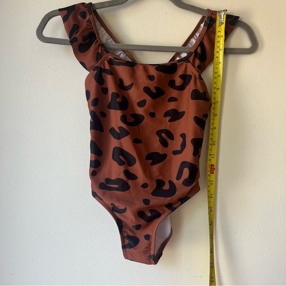 🌼 5/$25 Shein Brown Black Leopard Print One Piece Swimsuit Size 120 Kids Beach - Picture 6 of 7